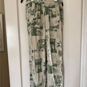 Green and Cream Graphic Print Pants